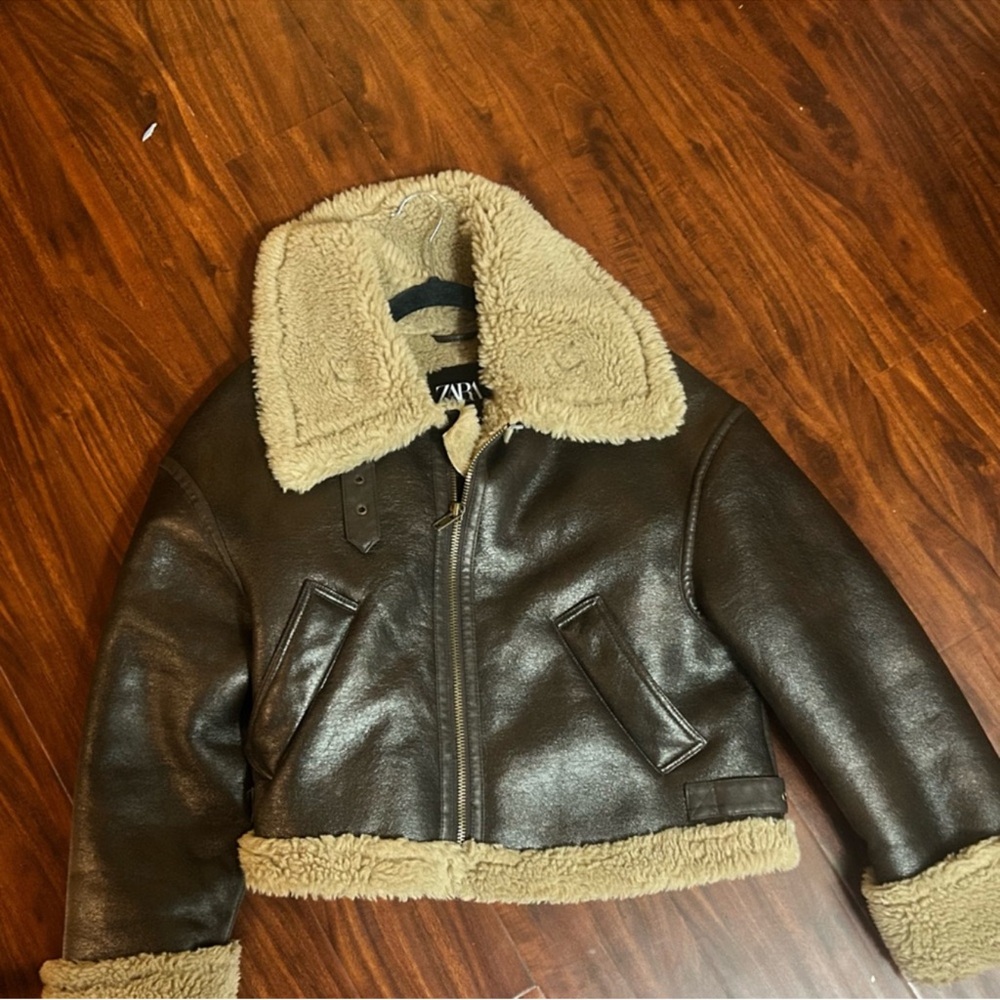 Zara Brown Teddy Jacket with Cream Accents